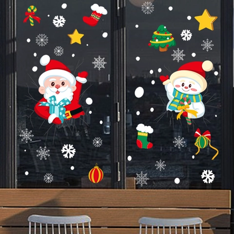 Pegatinas de Ventana de Papá Noel Muñeco de Nieve de Navidad Calcomanías de PVC Estático para Escaparate Decoración del Hogar