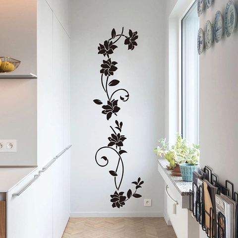 Zwarte Bloemenrank Muurstickers PVC Zelfklevend Verwijderbaar Muurschildering Voor Woonkamer Slaapkamer Entree Home Decor Muurkunst