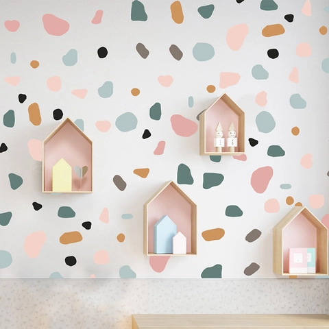Morandi Terrazzo Pattern Wall Stickers Modern Minimalist Nordic Style Irregular Geometric Color Block PVC Decal For Home Decor