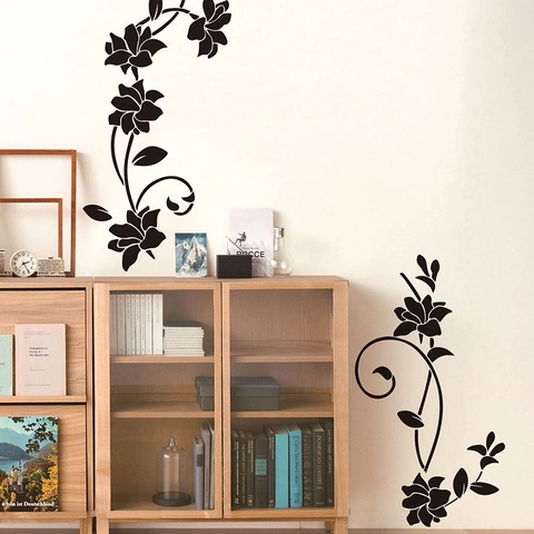 Zwarte Bloemenrank Muurstickers PVC Zelfklevend Verwijderbaar Muurschildering Voor Woonkamer Slaapkamer Entree Home Decor Muurkunst
