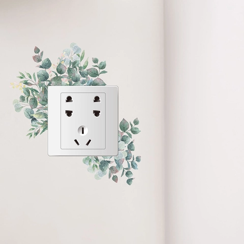 Adesivo Interruttore Luce Pianta Verde Eucalipto Acquerello PVC Decalcomania Botanica da Parete Decorazione per Presa Casa