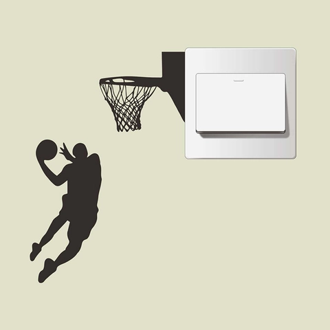 Basketball Player Dunking Silhouette Switch Sticker PVC Wall Decal For Bedroom Living Room Sports Home Decor Black