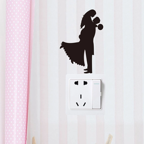 Pegatina para Interruptor con Silueta de Pareja Romántica Removible PVC Decoración para Sala Dormitorio Regalo de Boda Negro