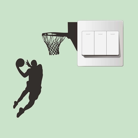 Basketball Player Dunking Silhouette Switch Sticker PVC Wall Decal For Bedroom Living Room Sports Home Decor Black