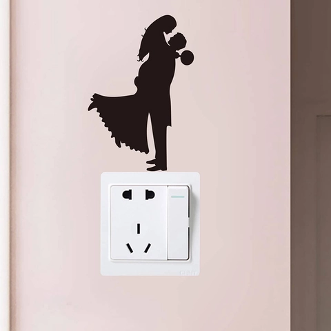 Pegatina para Interruptor con Silueta de Pareja Romántica Removible PVC Decoración para Sala Dormitorio Regalo de Boda Negro