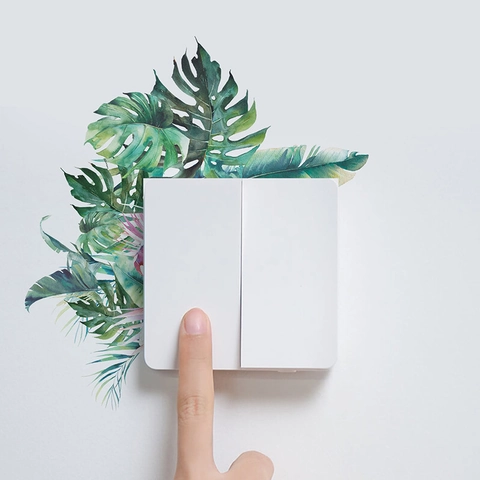 Tropischer Grünes Blatt Schalter Aufkleber PVC Selbstklebend Monstera Botanische Wandsticker Für Modernes Wohnzimmer Deko