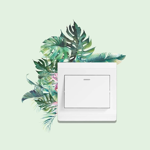 Tropischer Grünes Blatt Schalter Aufkleber PVC Selbstklebend Monstera Botanische Wandsticker Für Modernes Wohnzimmer Deko