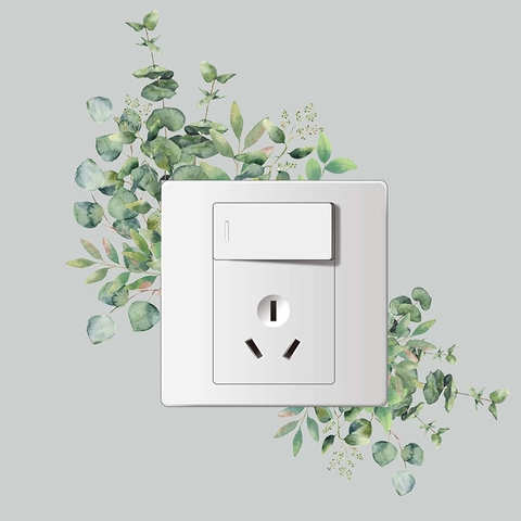 Eucalyptus Groen Blad Lichtknop Sticker PVC Waterdicht Muursticker Aquarell Plant Patroon Verwijderbaar Woonkamer Decoratie