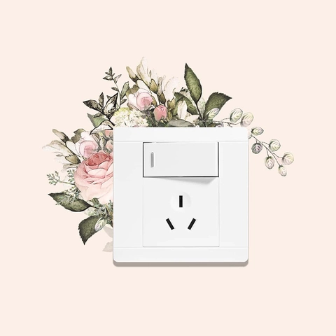 Adesivo da Parete per Interruttore della Luce con Fiori di Rosa Rosa Vintage in PVC Decorazione Domestica per Camera da Letto
