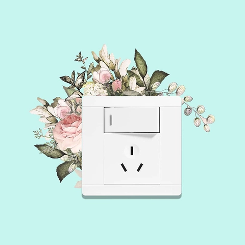 Adesivo da Parete per Interruttore della Luce con Fiori di Rosa Rosa Vintage in PVC Decorazione Domestica per Camera da Letto