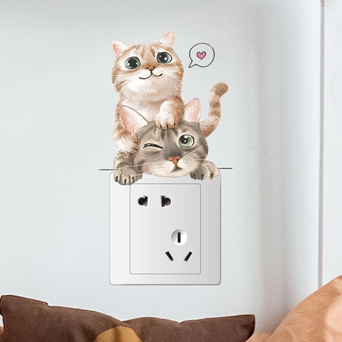 Cartoon Cat Switch Sticker PVC Wall Decal For Kids Room Entrance Nursery Home Decoration Cute Animal Heart Pattern Wall Sticker