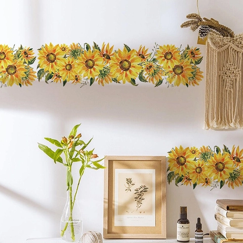 Adesivo da Parete Battiscopa Girasole PVC Impermeabile Floreale Decalcomania per Soggiorno Camera da Letto Cucina Decorazione