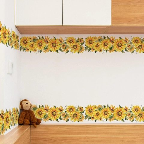 Adesivo da Parete Battiscopa Girasole PVC Impermeabile Floreale Decalcomania per Soggiorno Camera da Letto Cucina Decorazione