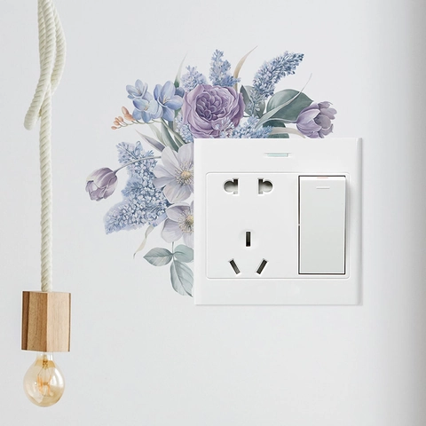 Blumen Schalter Aufkleber PVC Lila Rose Wandtattoo Wasserdicht Abnehmbar Dekoration Für Schlafzimmer Wohnzimmer Lichtschalter Abdeckung