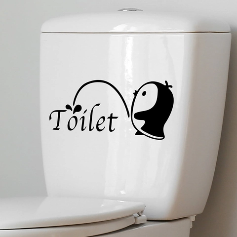 Adesivo per WC Creativo con Pinguino dei Cartoni Animati PVC Impermeabile Decalcomania da Muro per Bagno Arredamento Casa Nero Arte Fai da Te