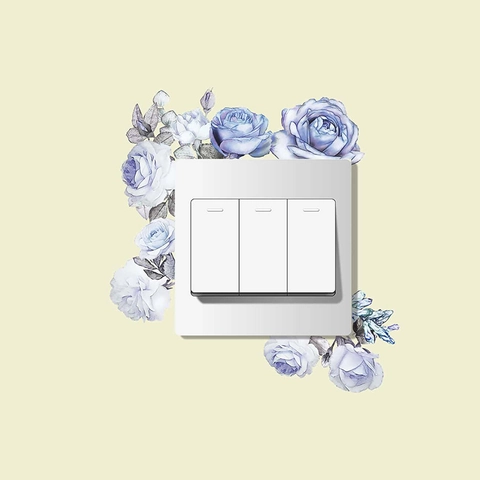 Watercolor Blue Rose Flower Switch Sticker PVC Self Adhesive Wall Decal For Bedroom Living Room Decorative Home Mural Sticker