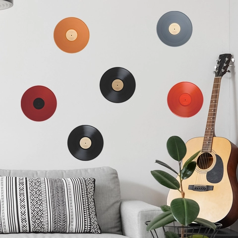 Pegatinas de Pared de Disco de Vinilo Retro de PVC Autoadhesivas Diseños Multicolores para Sala de Música Sala de Estar