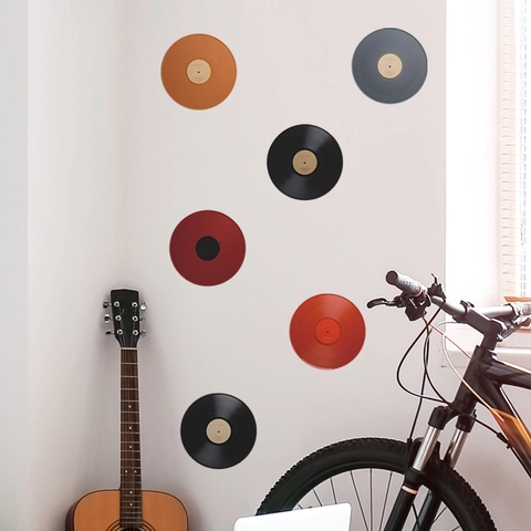 Pegatinas de Pared de Disco de Vinilo Retro de PVC Autoadhesivas Diseños Multicolores para Sala de Música Sala de Estar