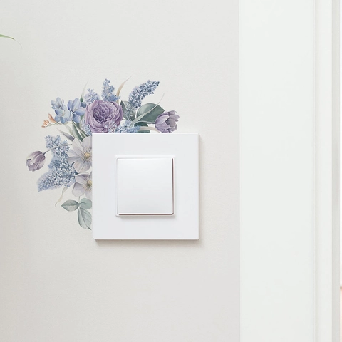 Blumen Schalter Aufkleber PVC Lila Rose Wandtattoo Wasserdicht Abnehmbar Dekoration Für Schlafzimmer Wohnzimmer Lichtschalter Abdeckung