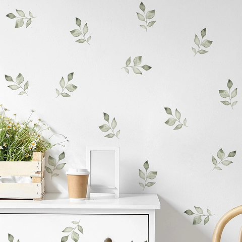 Pegatinas de Pared de Hojas Verdes de Acuarela PVC Autoadhesivas Minimalistas Plantas Botánicas Calcomanías Para Sala de Estar Dormitorio Hogar