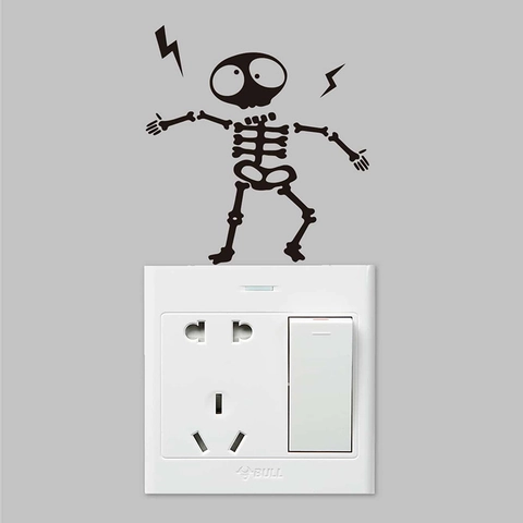 Kreative Cartoon Skelett Elektroschock Wandaufkleber PVC Abnehmbare Schalter Dekoration Lustige Haus Dekor