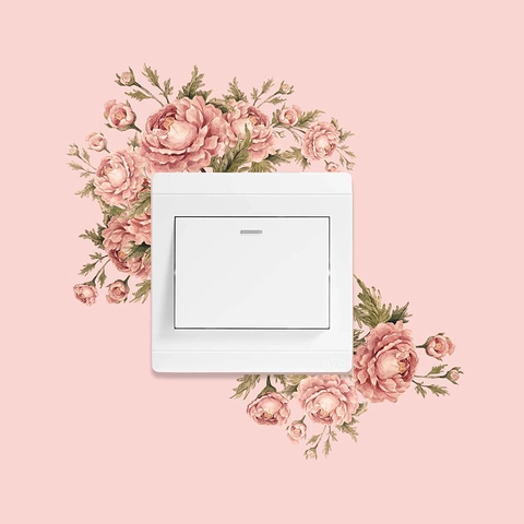 Sticker d'Interrupteur Fleurs de Pivoine Rose Aquarelle en PVC Auto-Adhésif pour Interrupteurs et Prises Décoration Murale Maison