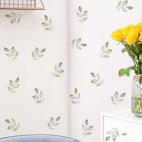Pegatinas de Pared de Hojas Verdes de Acuarela PVC Autoadhesivas Minimalistas Plantas Botánicas Calcomanías Para Sala de Estar Dormitorio Hogar