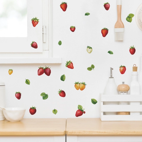 Creative Cartoon Strawberry Fruit Wall Stickers PVC Removable DIY Home Decor For Kitchen Children Room Background Mural
