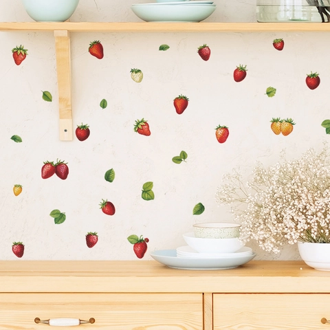 Creative Cartoon Strawberry Fruit Wall Stickers PVC Removable DIY Home Decor For Kitchen Children Room Background Mural
