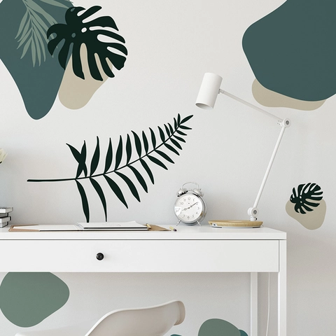 Moderne PVC Tropische Monstera Blatt Wandaufkleber Abstrakte Morandi Form Nordischen Stil Wohndekor Für Wohnzimmer Schlafzimmer