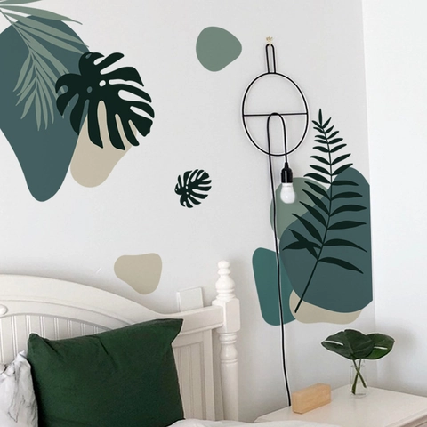 Moderne PVC Tropische Monstera Blatt Wandaufkleber Abstrakte Morandi Form Nordischen Stil Wohndekor Für Wohnzimmer Schlafzimmer