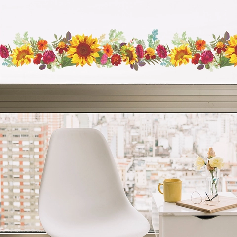 Adesivi Murali Floreali Girasole Foglie Verdi PVC Impermeabile Decorazione Bordo Cornice Porta Per Soggiorno Camera Da Letto Casa
