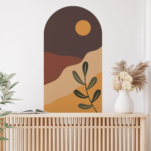 Calcomanía de Pared Arco Bohemio Sol Montaña Hoja Abstracto Pegatina Hogar Removible PVC Papel Tapiz para Dormitorio Decoración