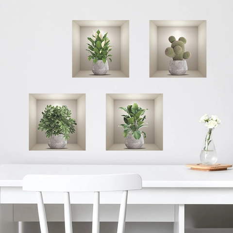 3D Pianta Verde Piante Grasse Cactus Adesivi Murali per Camera da Letto Dormitorio Sfondo Rimovibile PVC Botanico Casa Decorazione