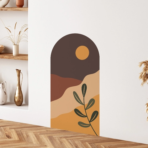 Calcomanía de Pared Arco Bohemio Sol Montaña Hoja Abstracto Pegatina Hogar Removible PVC Papel Tapiz para Dormitorio Decoración