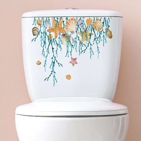 Oceaan Wereld Zee Schelp Zeewier Badkamer Toiletsticker Waterdicht PVC Marien Leven Muursticker Voor Badkamer Toilettank Decoratie