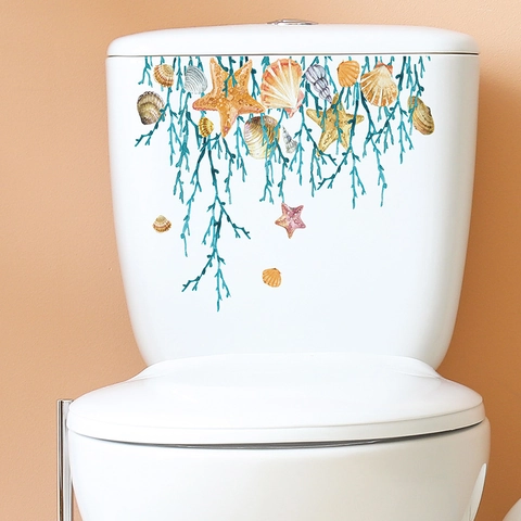 Oceaan Wereld Zee Schelp Zeewier Badkamer Toiletsticker Waterdicht PVC Marien Leven Muursticker Voor Badkamer Toilettank Decoratie