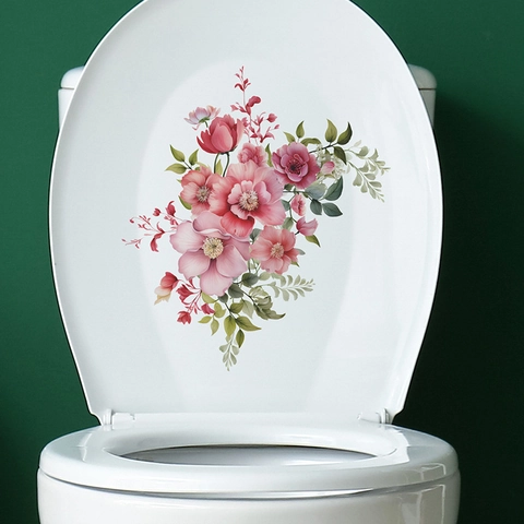 Adesivo per Coperchio Gabinetto Fiori Rosa Acquerello PVC Impermeabile Murale Moderno Bagno Cassetta WC Pellicola Decorativa