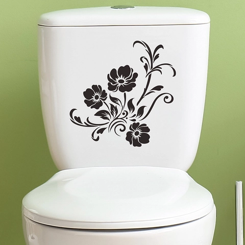 Pegatina de Inodoro de Flor Negra Impermeable de PVC Calcomanía Floral para Baño Decoración del Hogar Autoadhesiva