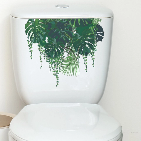 Pegatina para Tanque de Inodoro de Hojas de Monstera Tropical Impermeable PVC Planta Verde Adhesivo de Pared para Baño