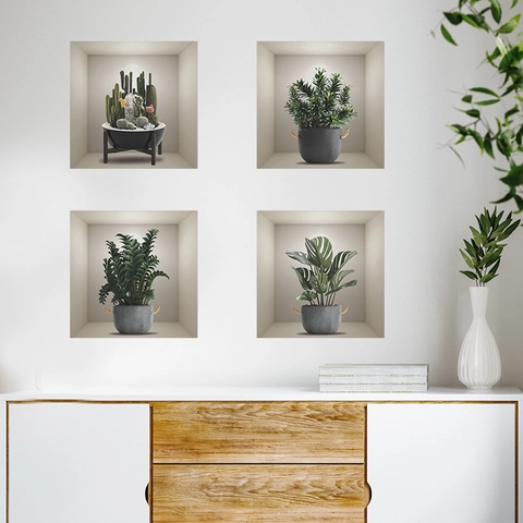 3D Potplanten Muurstickers PVC Verwijderbare Groene Blad Cactus Vetplant Nis Effect Decals Voor Woonkamer Slaapkamer Decoratie
