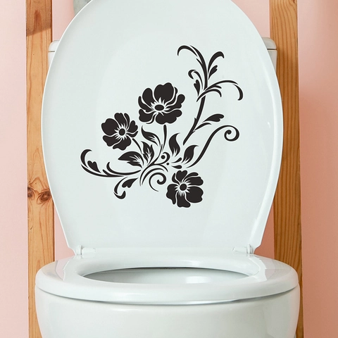 Pegatina de Inodoro de Flor Negra Impermeable de PVC Calcomanía Floral para Baño Decoración del Hogar Autoadhesiva