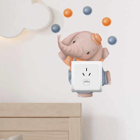 Cartoon Elephant Circus Juggling Ball Switch Wall Sticker PVC Removable Home Decor For Kids Room Bedroom Living Room