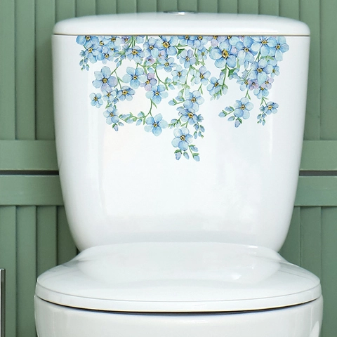 Fresco Adesivo per WC Bagno con Fiori Non Ti Scordar Di Me in PVC Impermeabile Autoadesivo Decalcomania Murale Decorazione