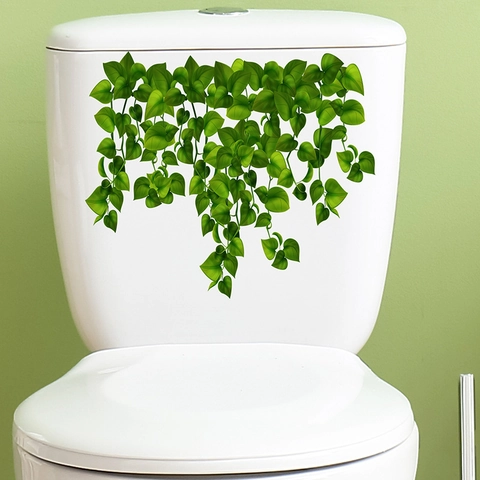 Pegatina para Inodoro de Vides de Plantas Verdes Impermeable Hojas Vinilo de Pared para Baño Decoración Hogar Moderno PVC DIY Mural