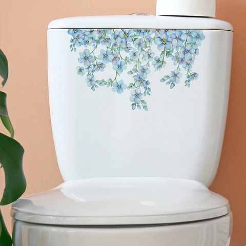 Fresco Adesivo per WC Bagno con Fiori Non Ti Scordar Di Me in PVC Impermeabile Autoadesivo Decalcomania Murale Decorazione