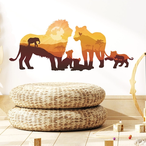 Lion Silhouette Wall Sticker African Savanna Landscape PVC Removable Art Decal For Kids Room Nursery Bedroom Home Decor