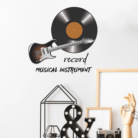 Music Vinyl Record Guitar Wall Sticker Creative Musical Instrument PVC Decal For Bedroom Living Room Home Aesthetic Decoration