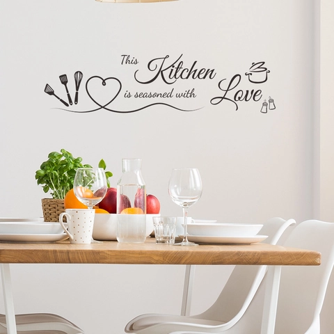 Adesivo da Parete This Kitchen Is Seasoned With Love Decalcomania da Cucina in PVC Rimovibile Con Motivo di Utensili per Casa
