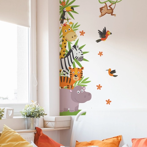 Cartoon Jungle Animals Wall Stickers PVC Giraffe Zebra Tiger Removable Decals For Kids Room Nursery Background Decoration
